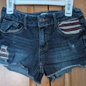 Mudd Dark Blue Distressed Jean Shorts